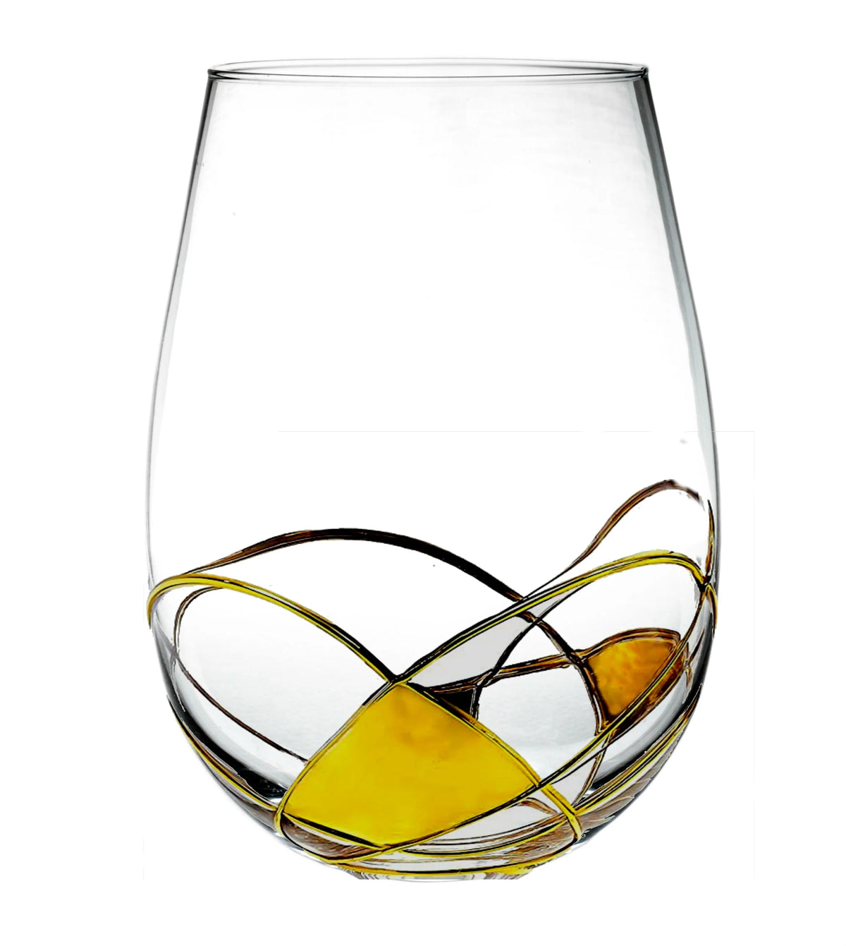Hand Painted Stemless Wine Glasses Set of Two 18 Ounces D101