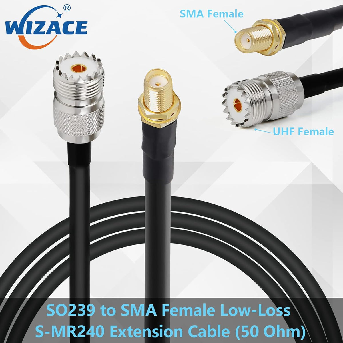 36 ft SMA Female to SO239 Extension Cable, Pure Copper Low-Loss Coaxial Cables 50 Ohm Pack of 2 O214