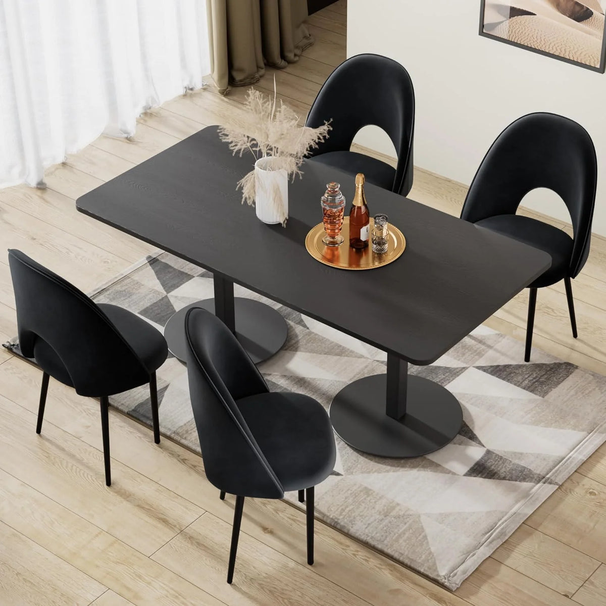 Black Velvet Upholstered Dining Chairs Set of 4 T43393