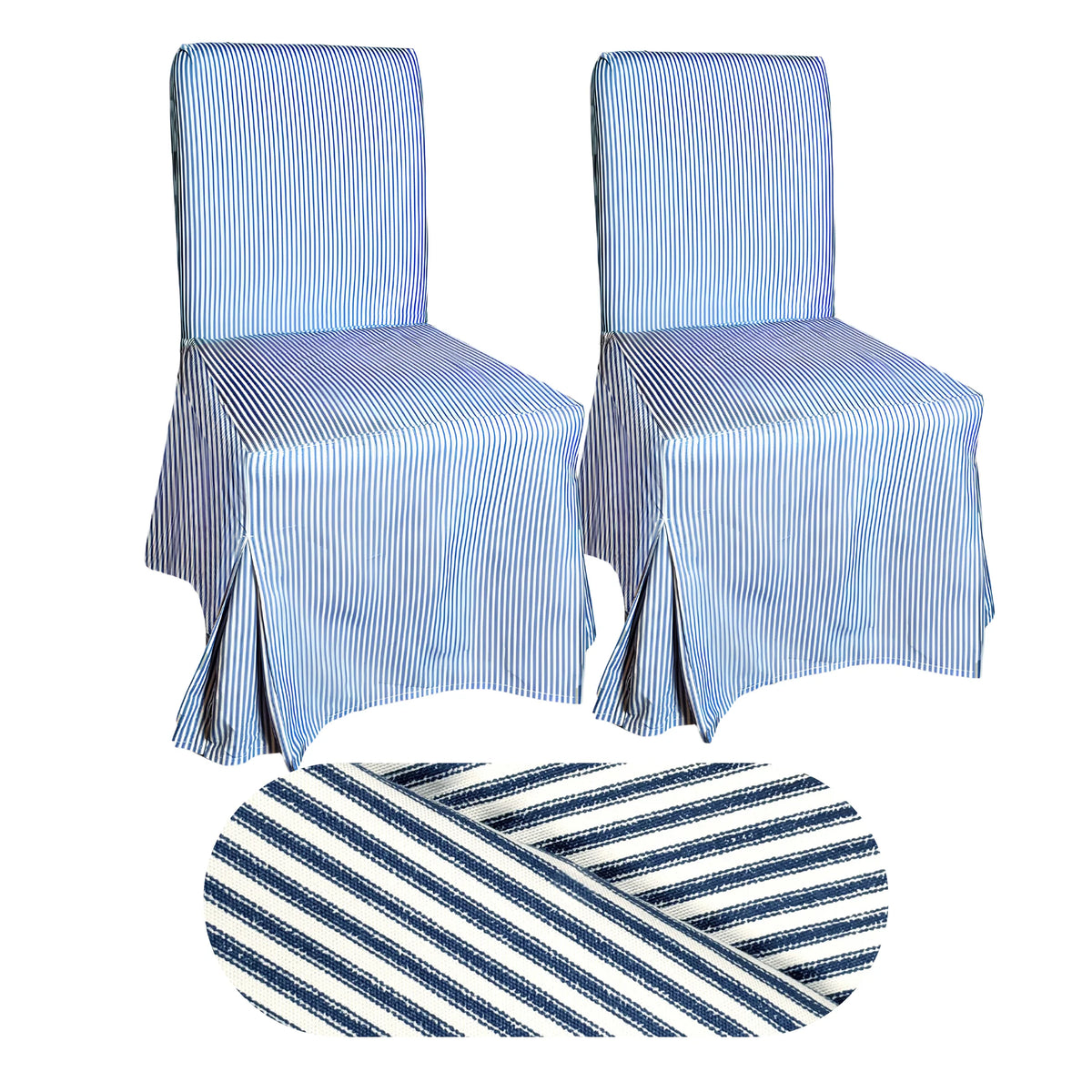 100% Cotton Navy Blue Ticking Stripe Dining Chair Cover Set of 2 M3888