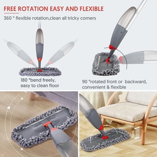 Microfibre Spray Floor Mops with 3 Mop Heads & 635 ML Bottle S20236