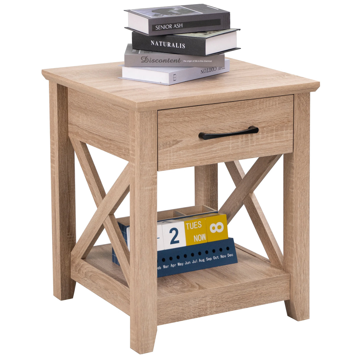 Farmhouse X-Design End Table with Storage Drawer Y816