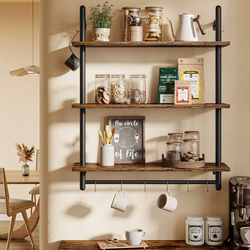 31" 3-Tier Floating Wall Shelves Rustic Brown U656
