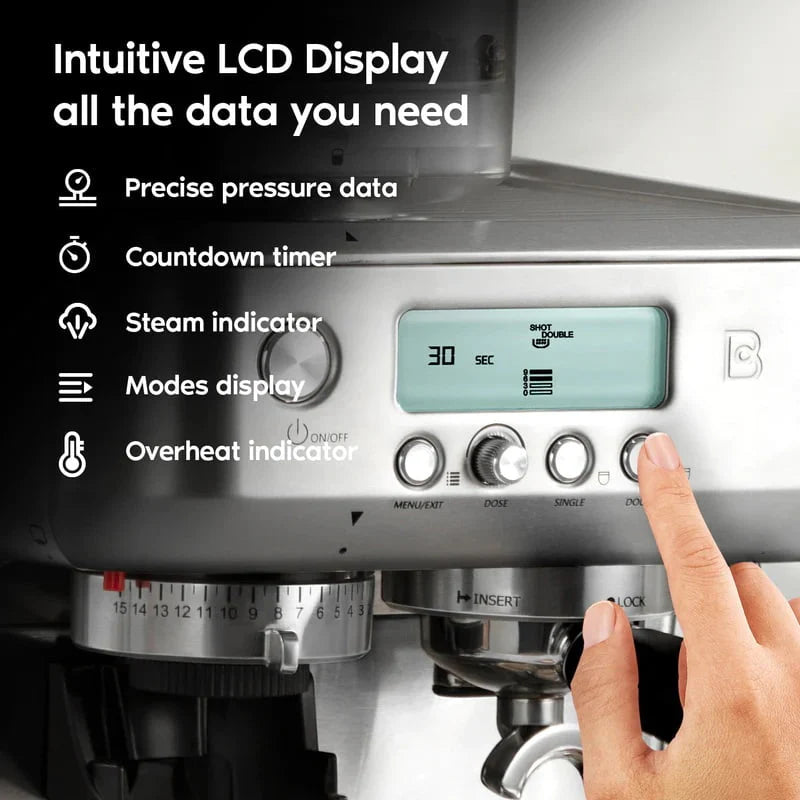 20 Bar Espresso Machine with LCD Display, 92 fl oz Water Tank, Silver F8497