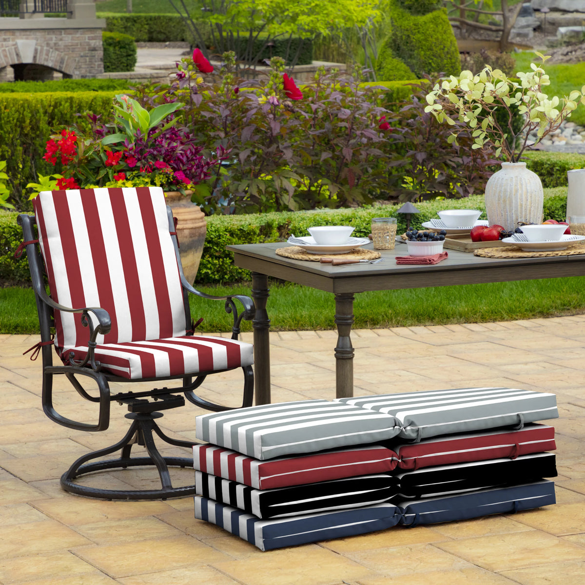 Ruby Red Cabana Stripe Outdoor Dining Chair Cushion M829