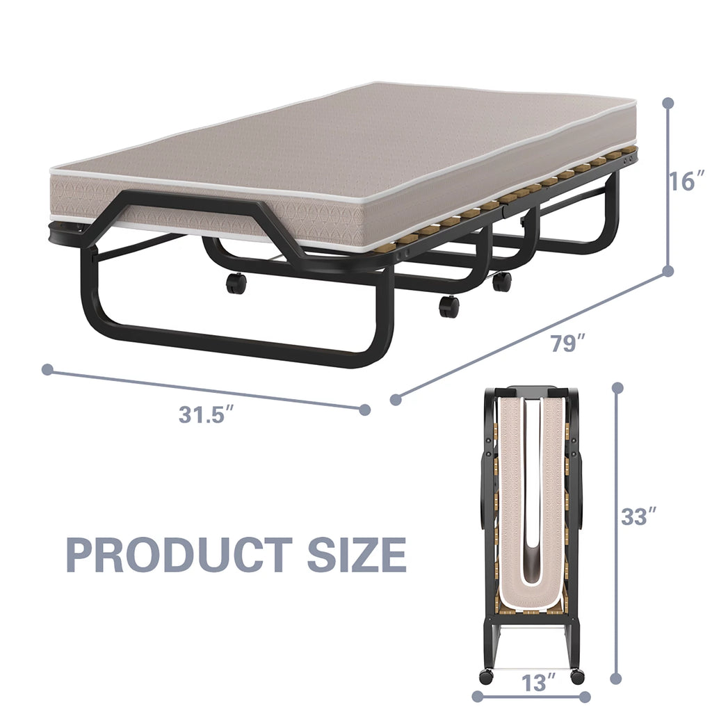 Folding Bed with Memory Foam Mattress Metal Guest Bed W54366