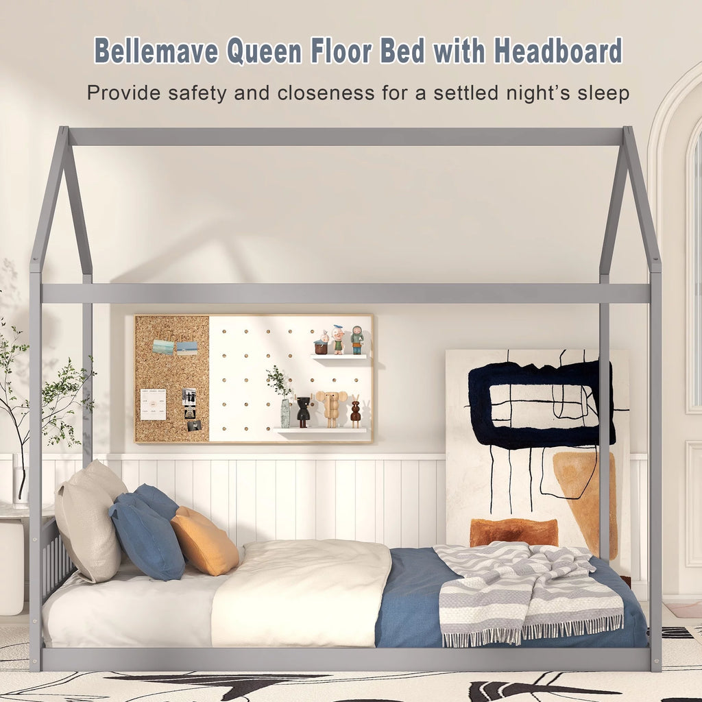 Queen Size Wood Floor Bed with Headboard Q562