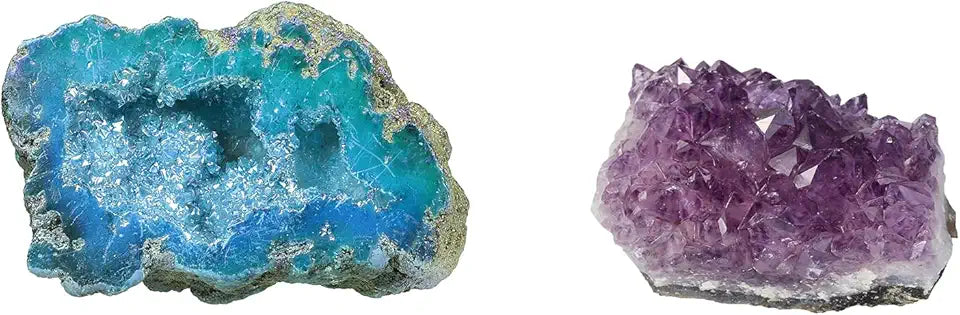 Blue Angel Aura Quartz Geode Stone and Amethyst Crystal Cluster Specimen V39659