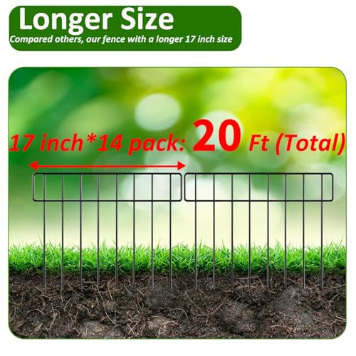 20Ft x 13Inch Animal Barrier, 14 Pack Decorative Garden Fence Panels, Rustproof Metal, No Dig Fence with Ground Stakes J9942