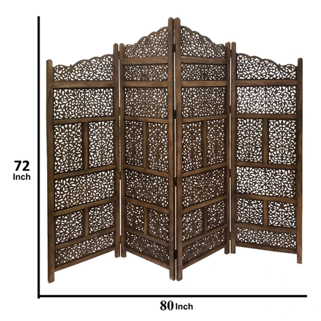 Wood Room Divider 4 Panel Carved Screen O412