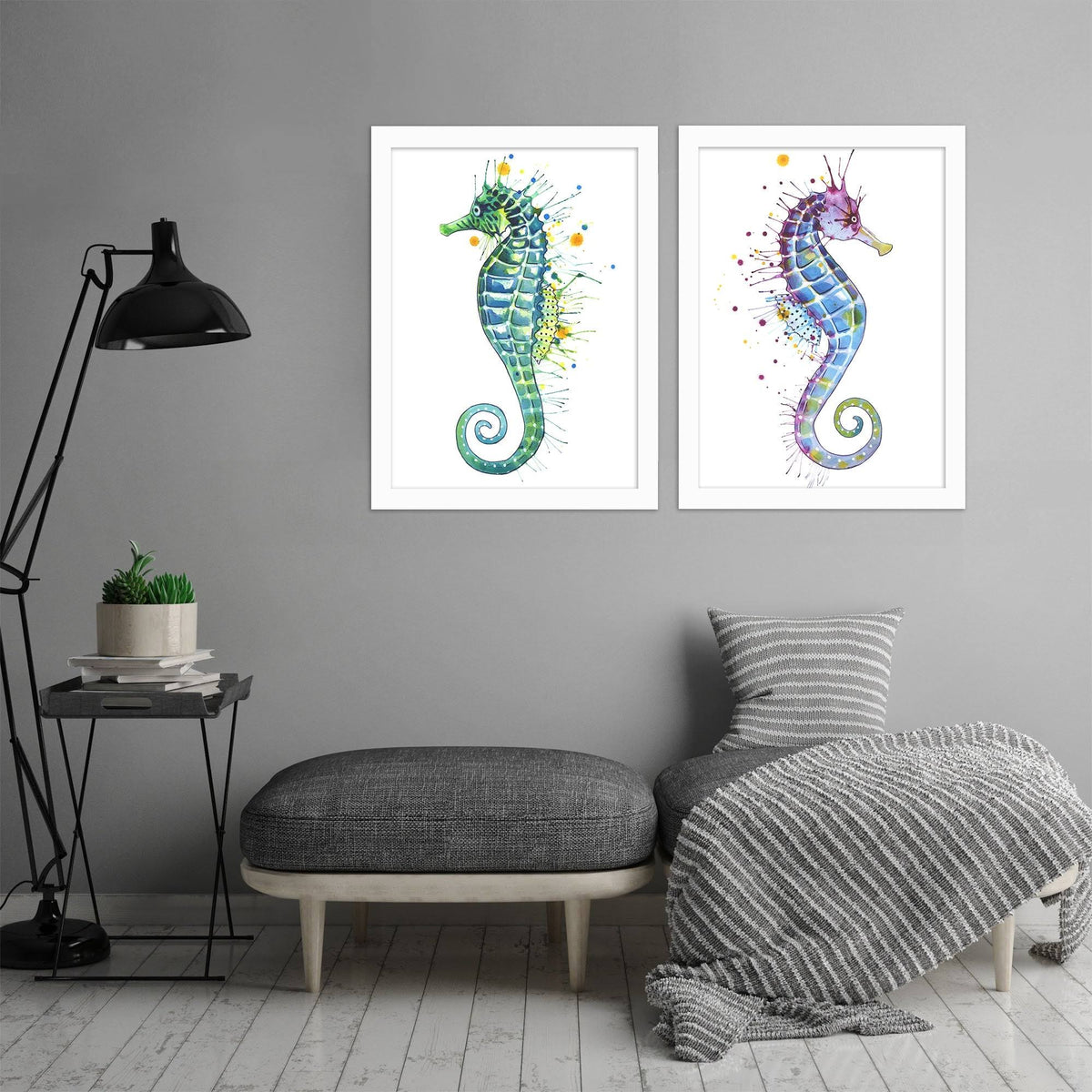White Framed 2 Piece Print Set T8318
