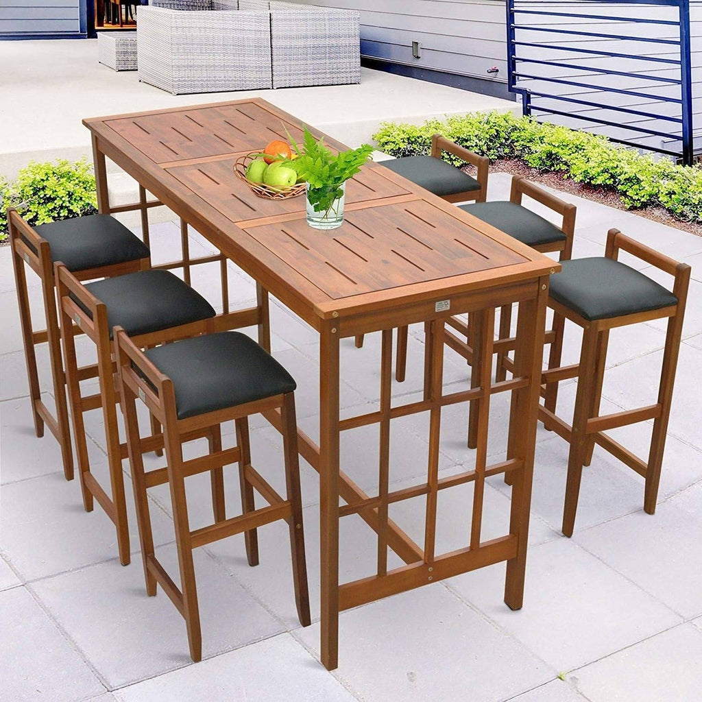 Brown 7 Piece Acacia Wood Bar Height Dining Set E1724