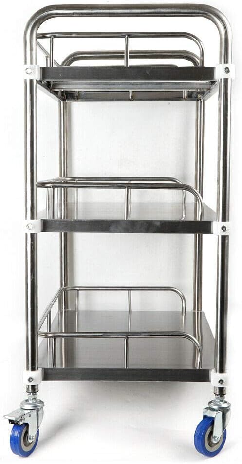 3 Layers Stainless Steel Cart Trolley with Lockable Wheels J563