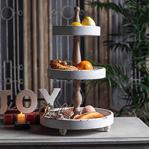 Distressed White 3 Tiered Wood Tray Stand L7443