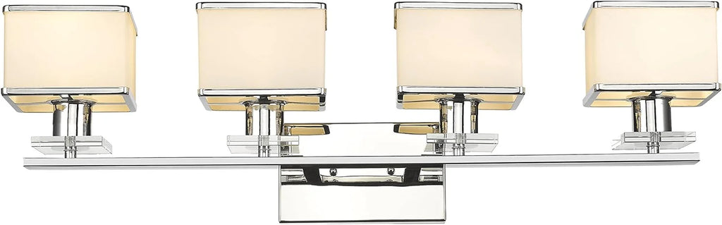 4 Light Chrome Finish White Opal Glass Bath Vanity Wall Fixture 32" Wide H3252