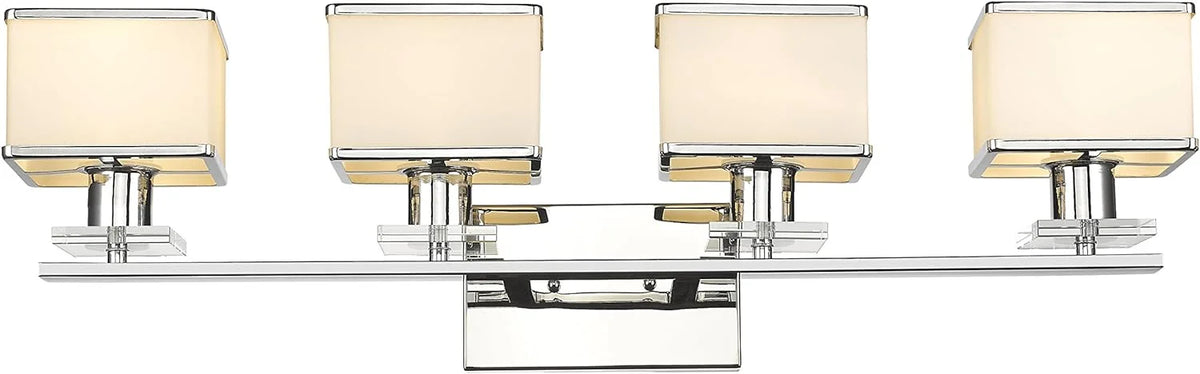 4 Light Chrome Finish White Opal Glass Bath Vanity Wall Fixture 32" Wide H3252