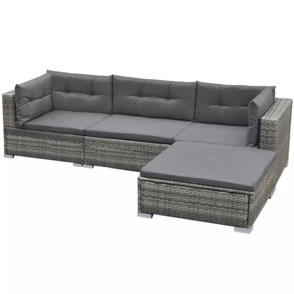 5 Piece Cushioned Sofa and Corner Sofas with Footrest Tea Table Gray Poly Rattan Outdoor Furniture Set X379