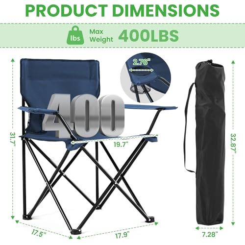 2 Pack Black Portable Camping Chairs with Cup Holder & Carry Bag X83220