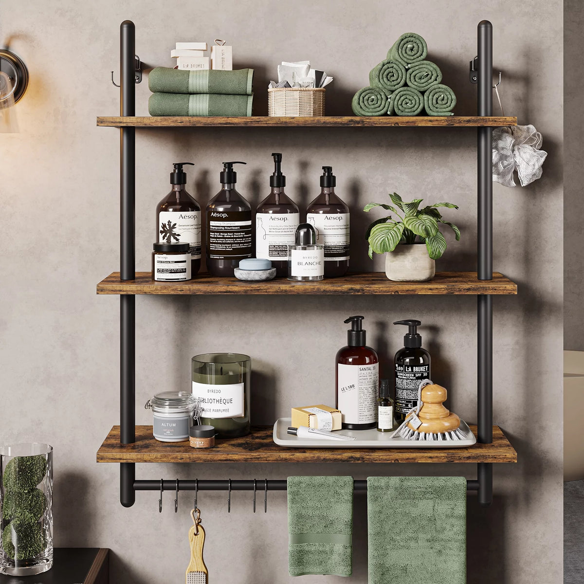 31" 3-Tier Floating Wall Shelves Rustic Brown U656