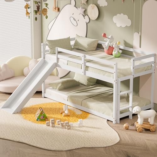 Twin Wood Bunk Bed with Slide and Ladder M85406
