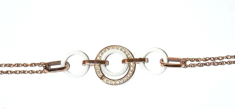 Copper White Ceramic Strap Healing Crystal Mineral Stone E9705