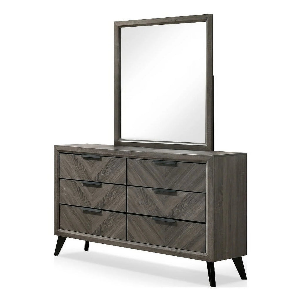 Gray Wood 6-Drawer Dresser with Mirror Q886992