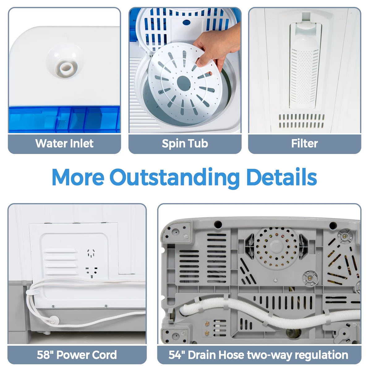 Portable Twin Tub Mini Washing Machine 13.2lb Blue O149