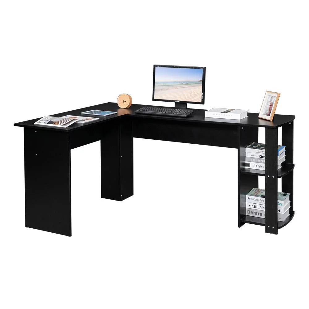 L Shaped Wood Corner Desk with Bookshelves B770732