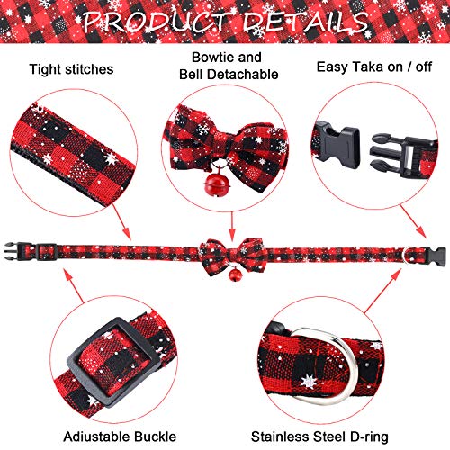 Christmas Dog Bandanas and Collars Set Plaid Adjustable with Safety Bell A610