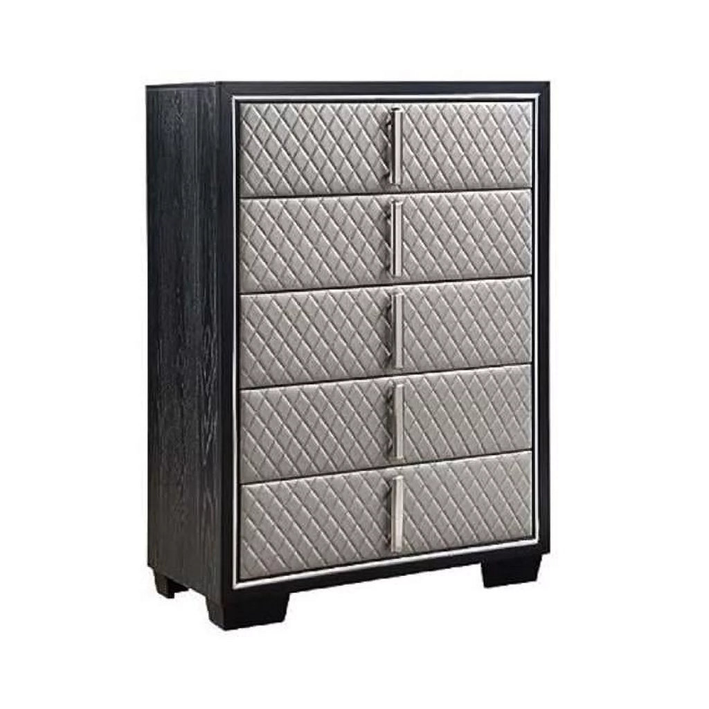 Black 5 Drawer Faux Leather Tall Dresser Z534289
