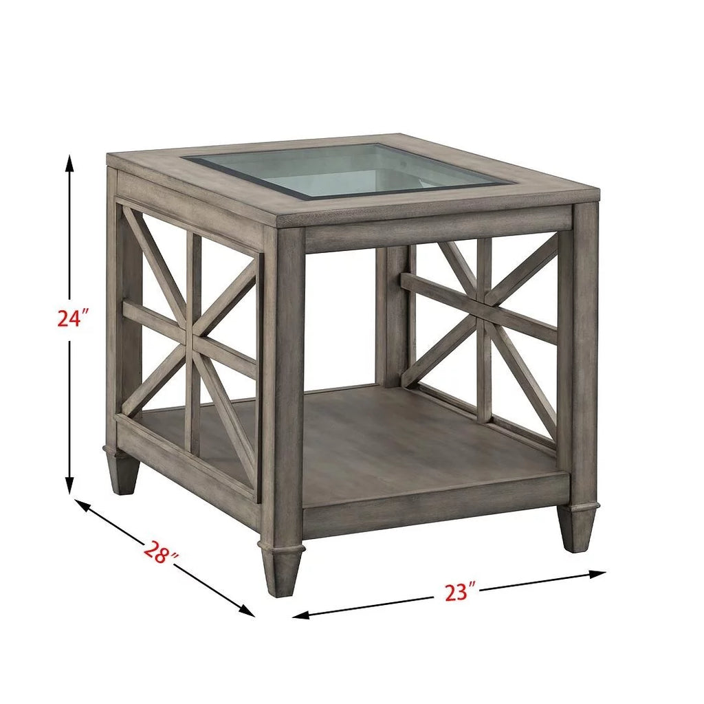 Solid Wood and Tempered Glass Top End Table N8997
