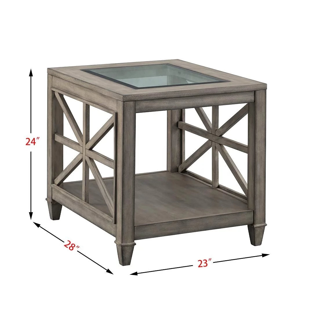 Solid Wood and Tempered Glass Top End Table N8997