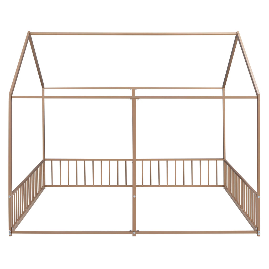Twin Size Metal House Bed with Guardrails C397