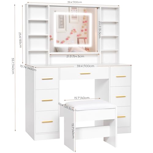 White Vanity Desk Table with Lighted Mirror L7722