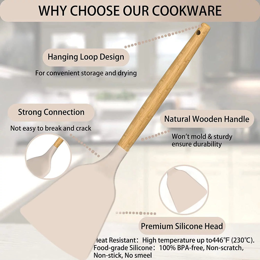 22 Piece Non-Stick Kitchen Utensils Set with Holder Wooden Handle J126