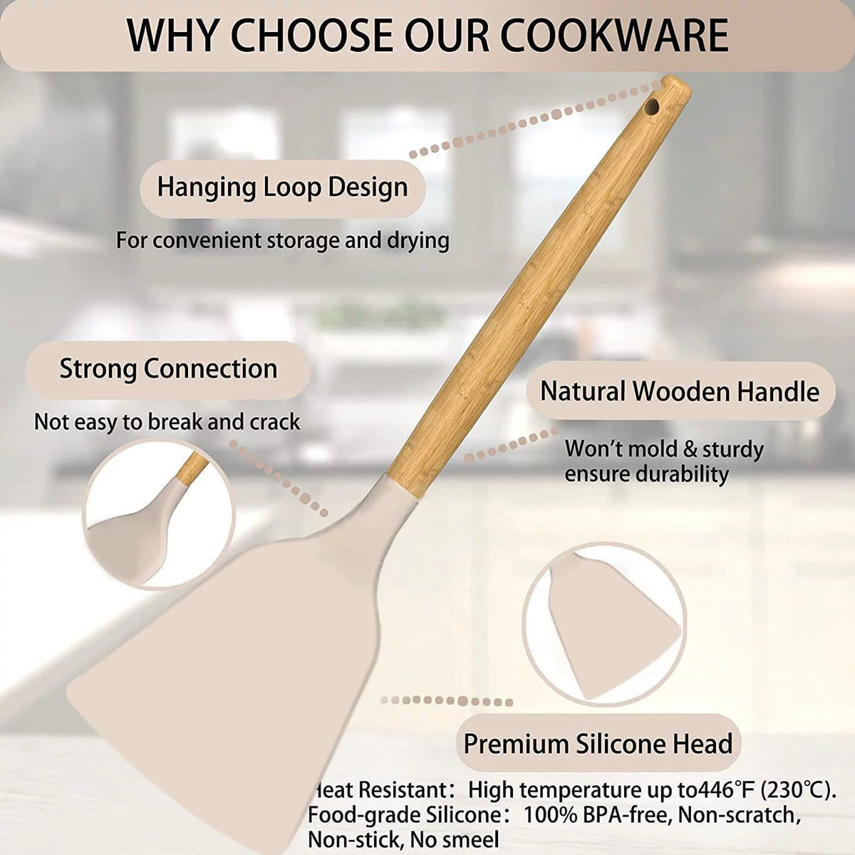 22 Piece Non-Stick Kitchen Utensils Set with Holder Wooden Handle J126