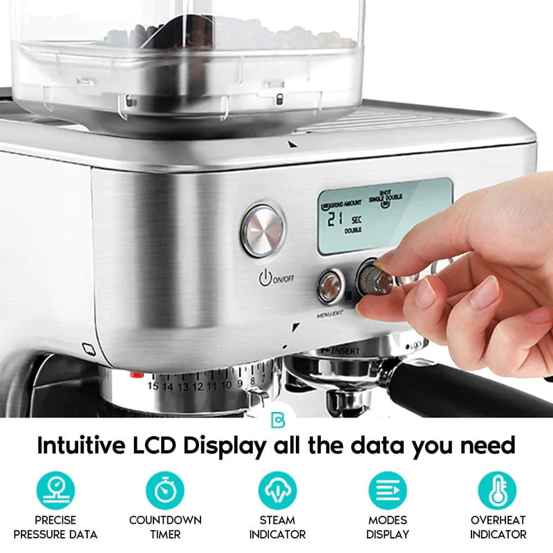 20 Bar Espresso Machine with LCD Display, 92 fl oz Water Tank, Silver F8497