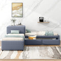 Upholstered L-Shaped Platform Bed Frame With Trundle And Drawers A343