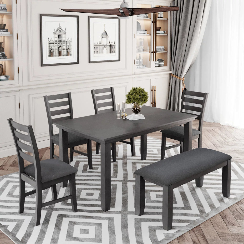Rustic Wood Dining Table and Chairs Set of 6 Gray P509615