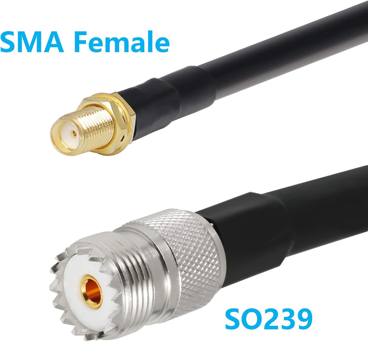 36 ft SMA Female to SO239 Extension Cable, Pure Copper Low-Loss Coaxial Cables 50 Ohm Pack of 2 O214