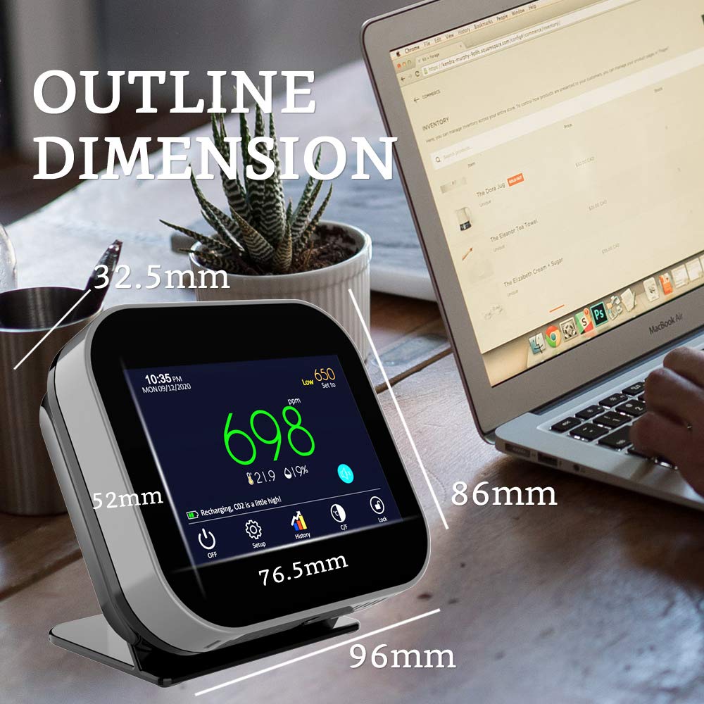 Indoor CO2 Meter Temperature Humidity Air Quality Monitor Black N348