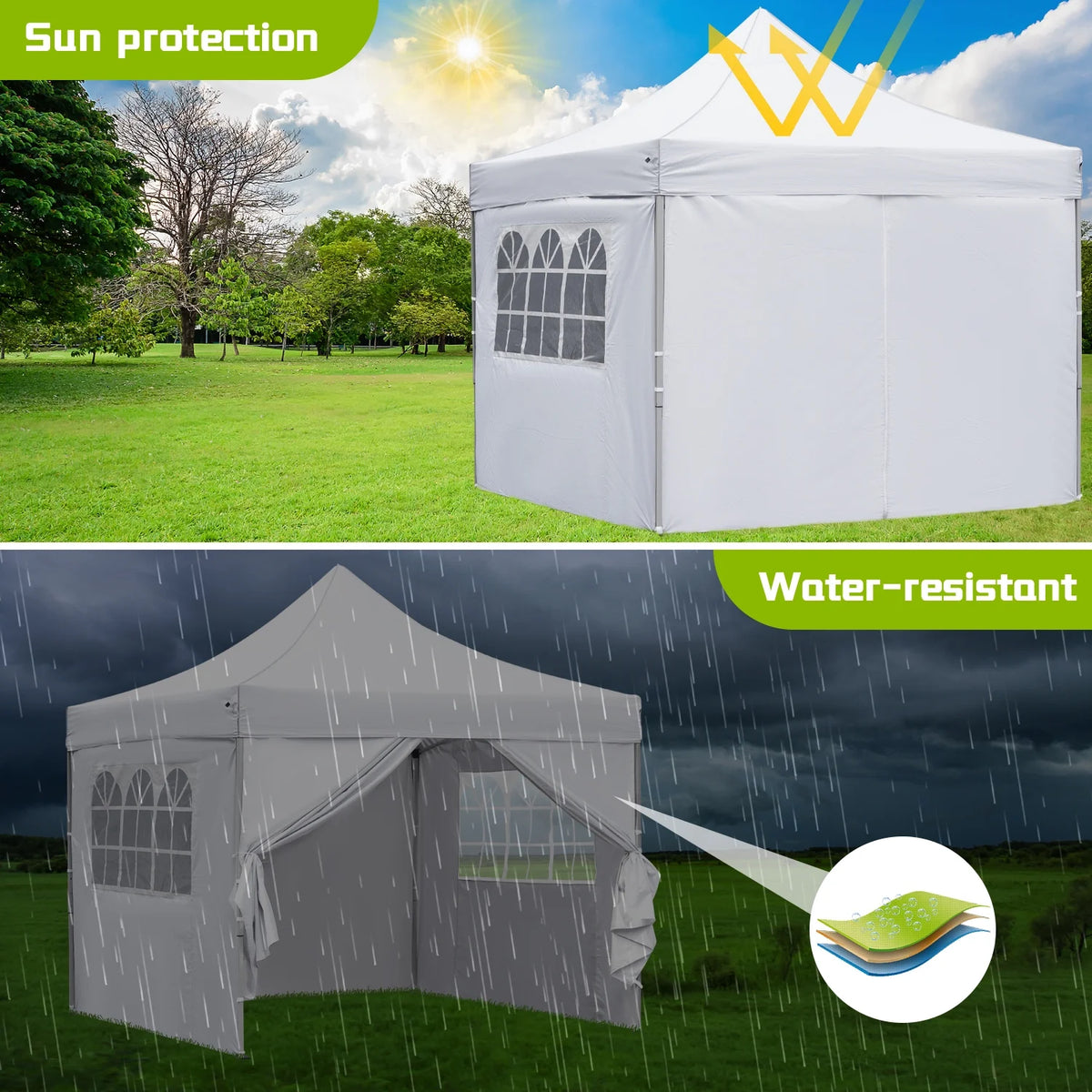 10' x 10' Pop up Canopy Tent with 4 Side Panels, White K472