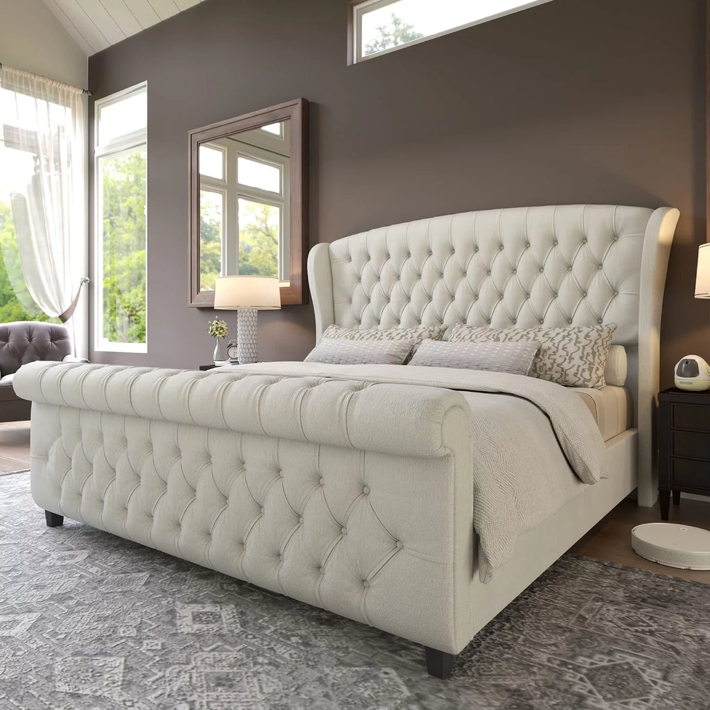 Queen Size Velvet Upholstered Platform Bed Frame G8917