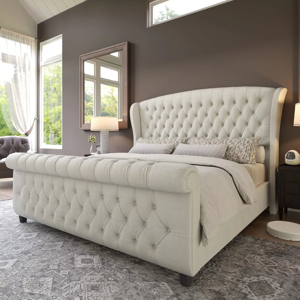 Queen Size Velvet Upholstered Platform Bed Frame G8917