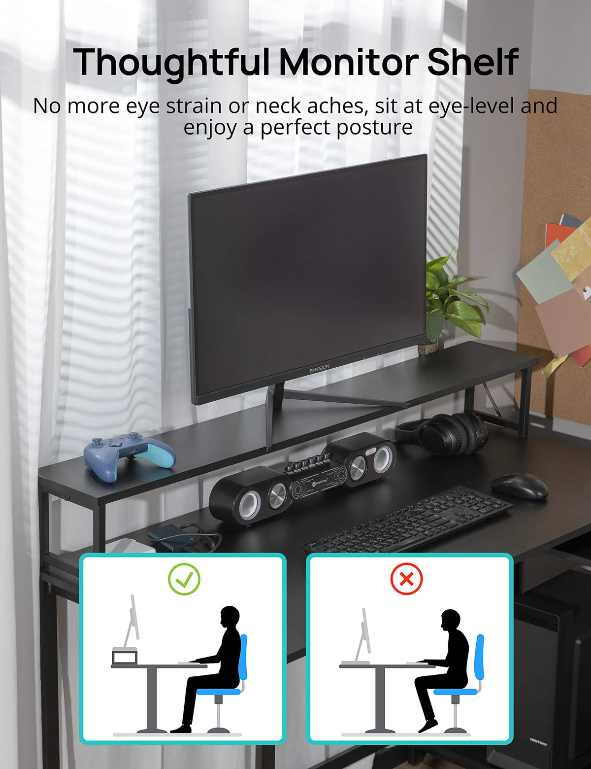 L-Shaped Computer Desk with File Drawer and Monitor Shelf A9340
