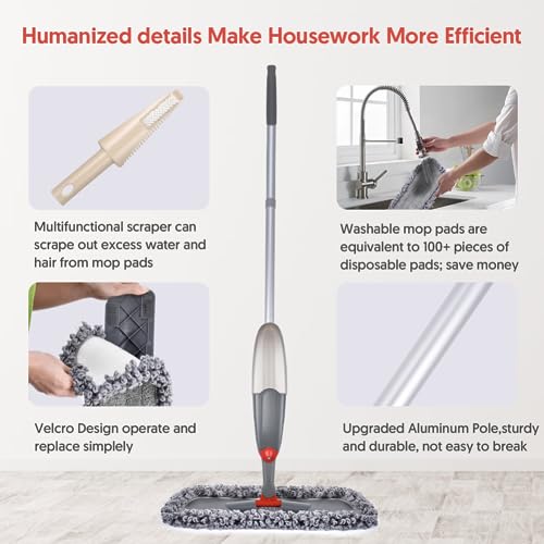 Microfibre Spray Floor Mops with 3 Mop Heads & 635 ML Bottle S20236
