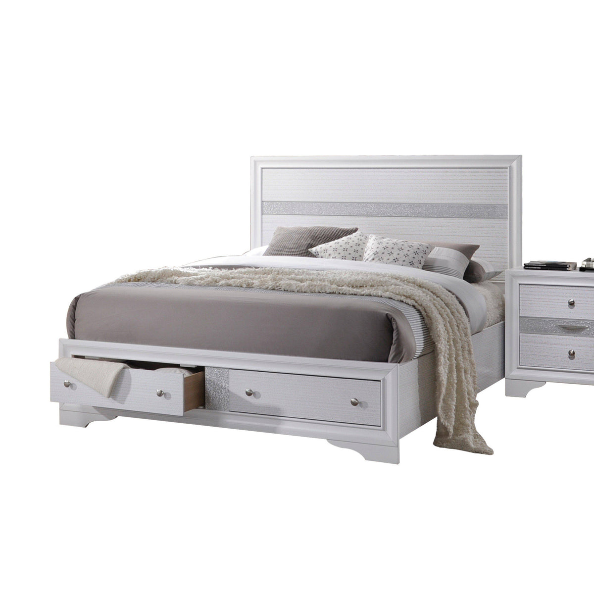 White Eastern King Bed with Storage L43506