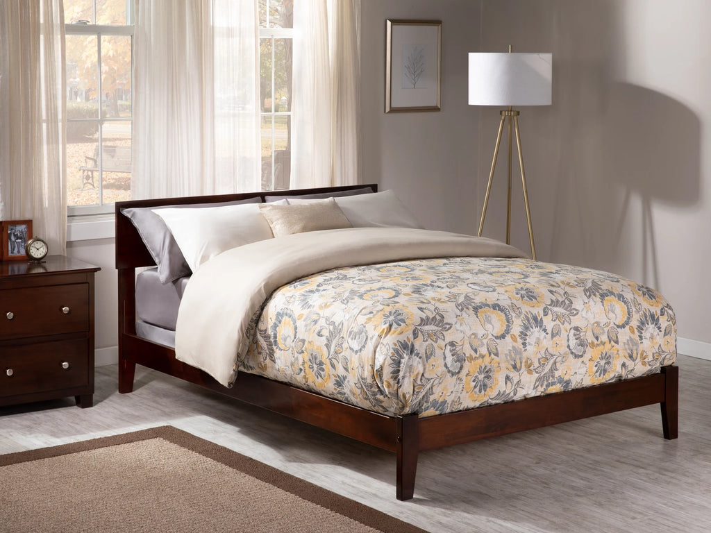 Walnut Wood Platform Bed Frame with Panel Headboard G263