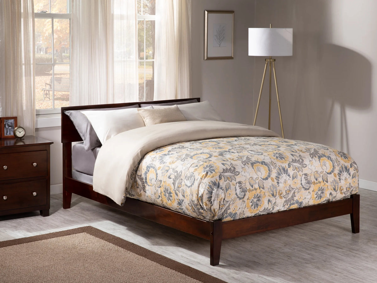 Walnut Wood Platform Bed Frame with Panel Headboard G263