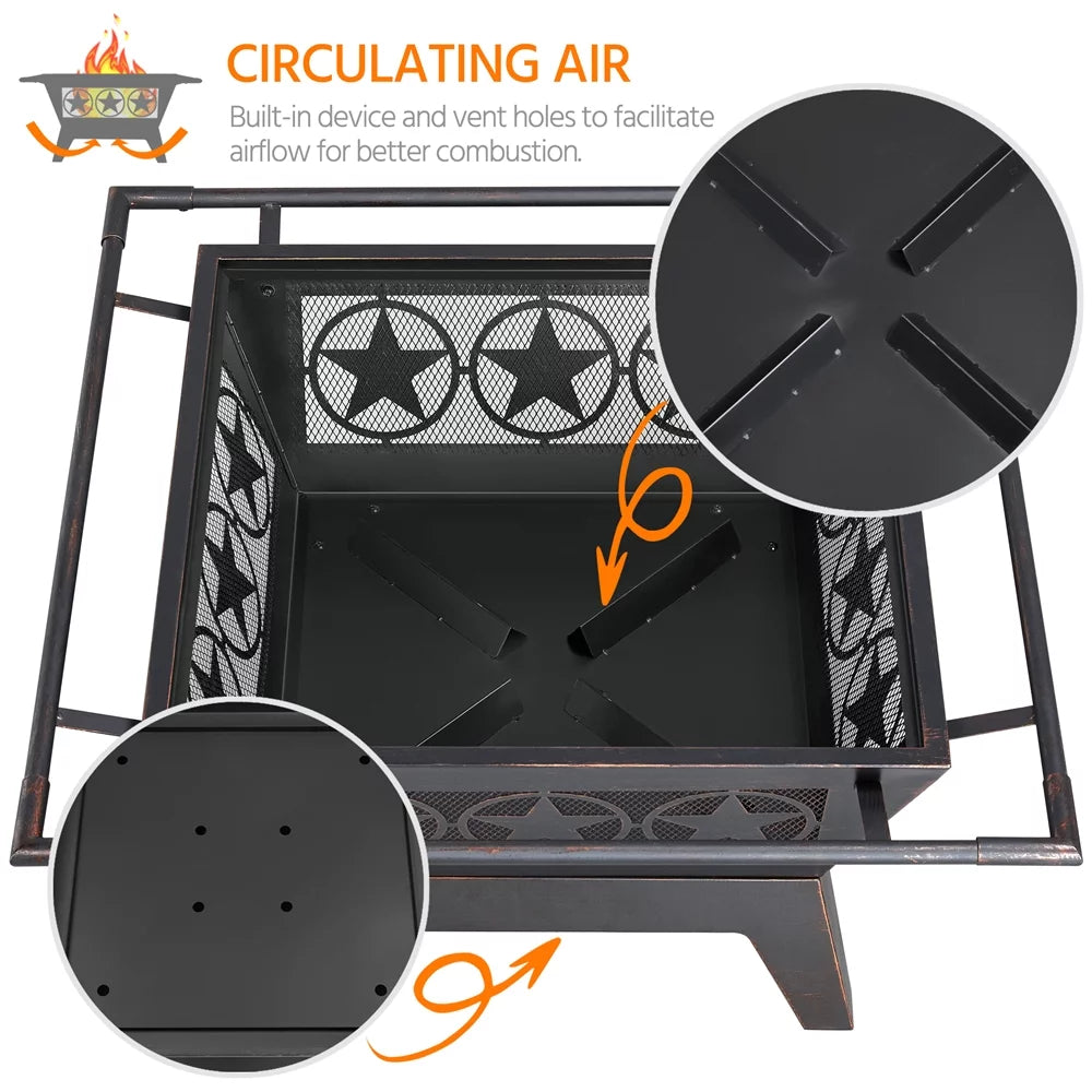 32in Square Steel Fire Pit with Mesh Cover S271